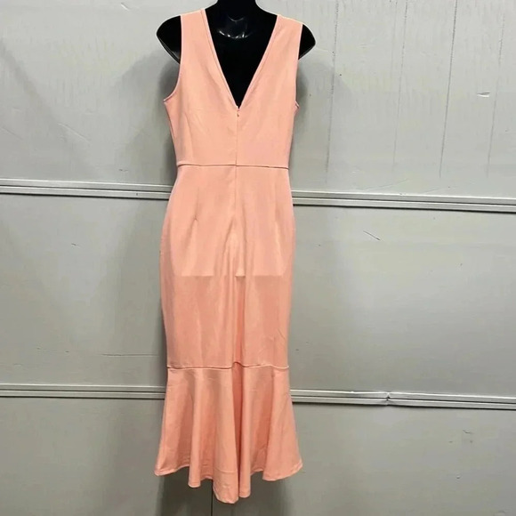 Women’s PRETTY GARDEN  Elegant Midi Bodycon Dress Ruffle Hem Medium Pink NWT - Picture 3 of 6